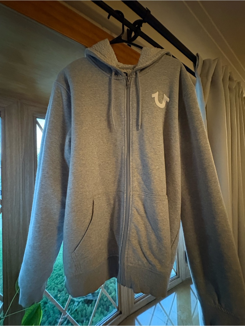 True Religion Gray Sherpa-Lined Hoodie Jacket
